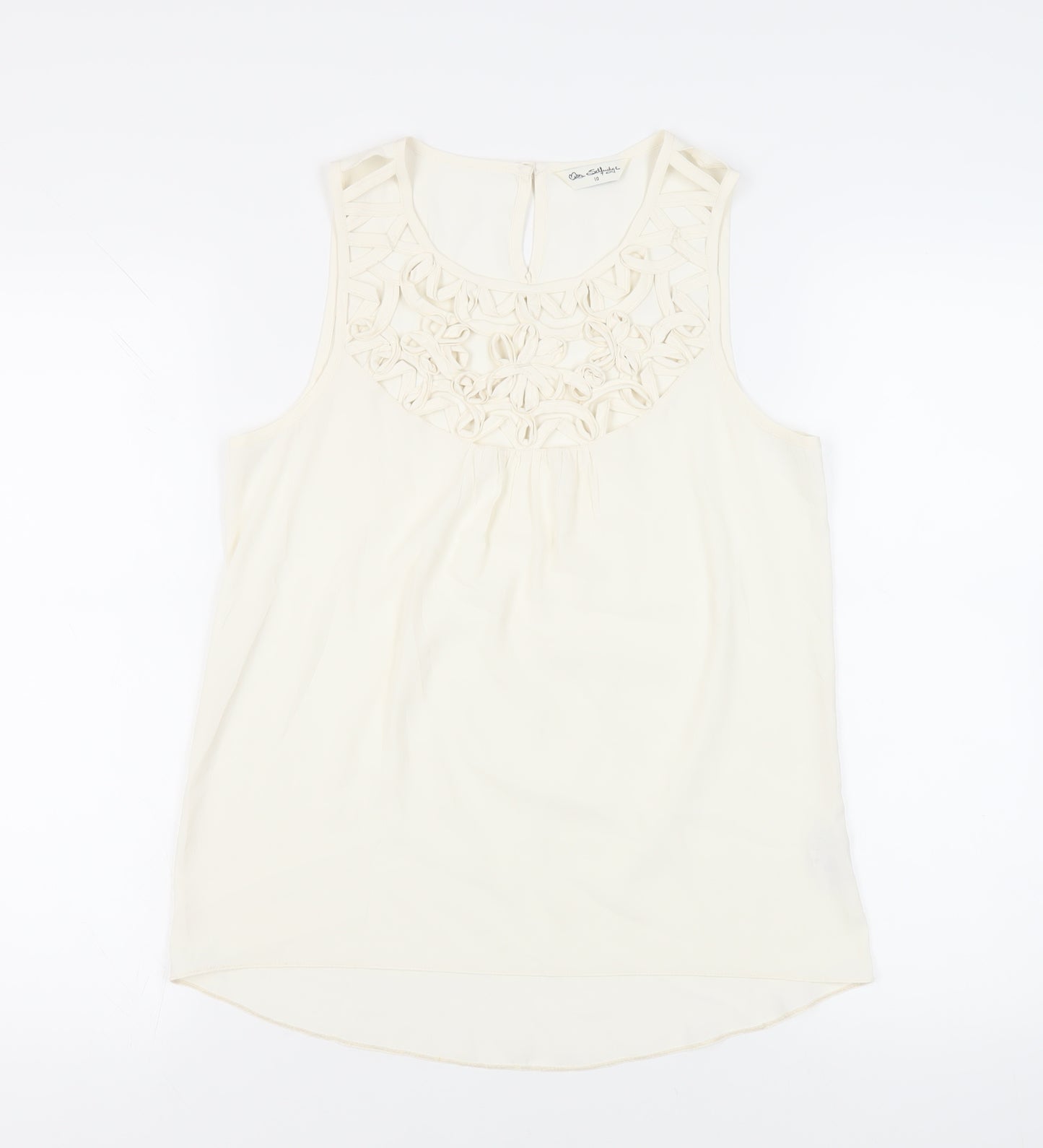 Miss Selfridge Womens Ivory Polyester Basic Blouse Size 10 Round Neck - Neckline Detail