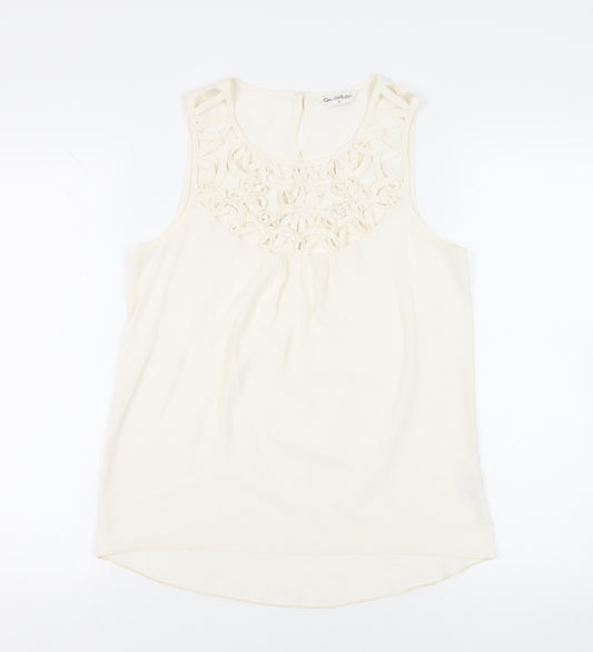 Miss Selfridge Womens Ivory Polyester Basic Blouse Size 10 Round Neck - Neckline Detail