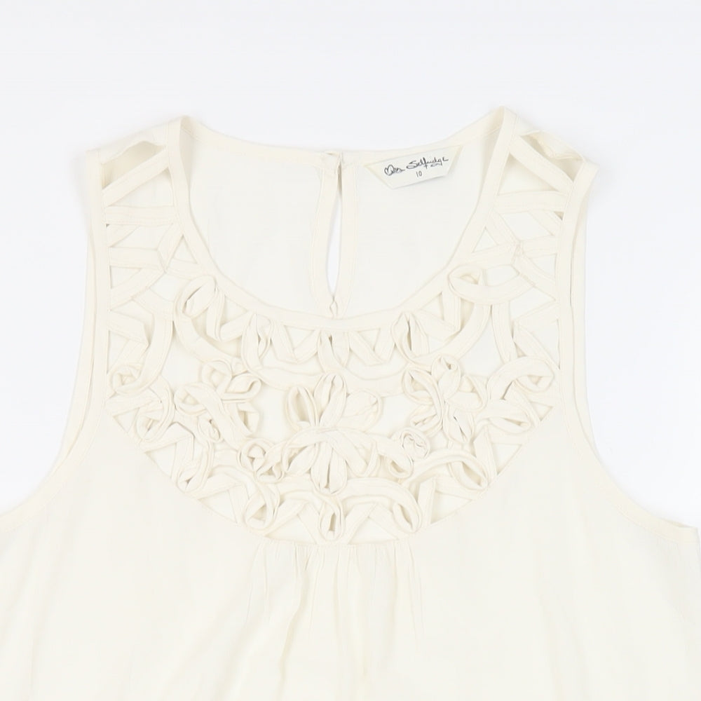 Miss Selfridge Womens Ivory Polyester Basic Blouse Size 10 Round Neck - Neckline Detail