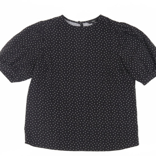 NEXT Womens Black Polka Dot Polyester Basic Blouse Size 12 Roll Neck