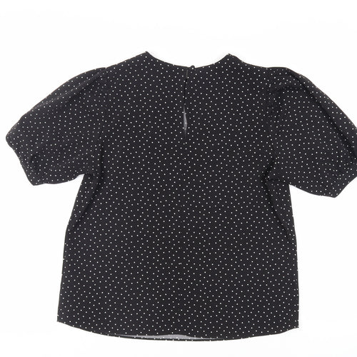 NEXT Womens Black Polka Dot Polyester Basic Blouse Size 12 Roll Neck