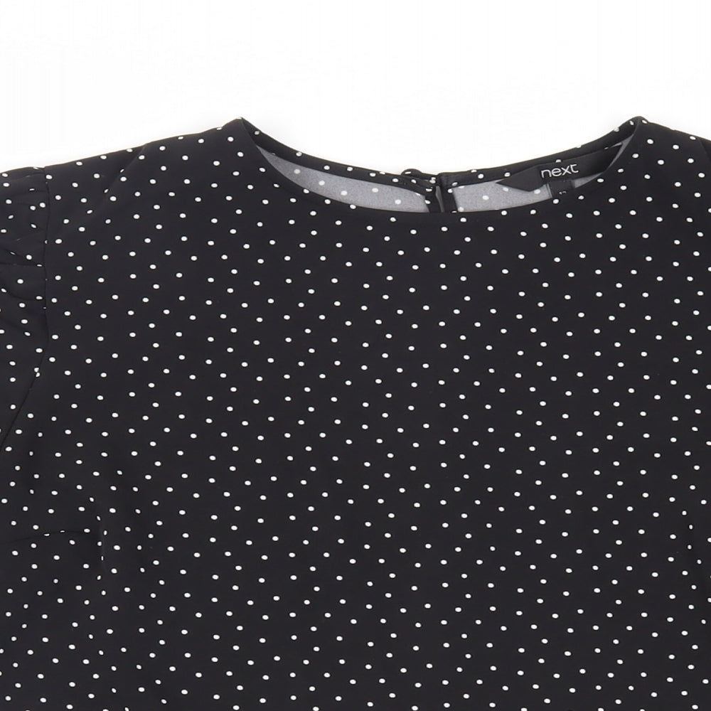 NEXT Womens Black Polka Dot Polyester Basic Blouse Size 12 Roll Neck