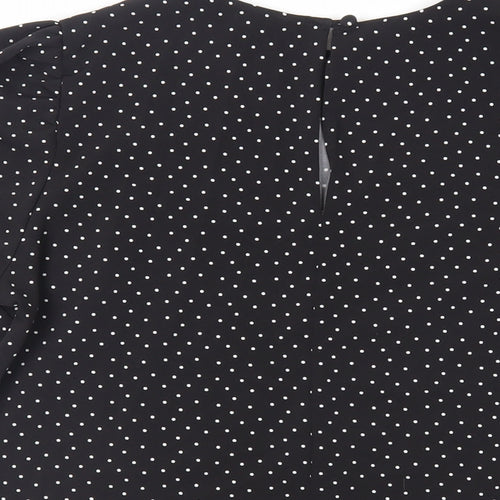 NEXT Womens Black Polka Dot Polyester Basic Blouse Size 12 Roll Neck