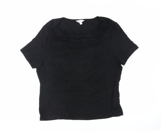 Precis Petite Womens Black Viscose Basic T-Shirt Size L Cowl Neck