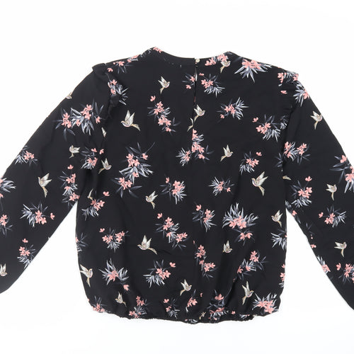 Dorothy Perkins Womens Black Floral Polyester Basic Blouse Size 16 Round Neck