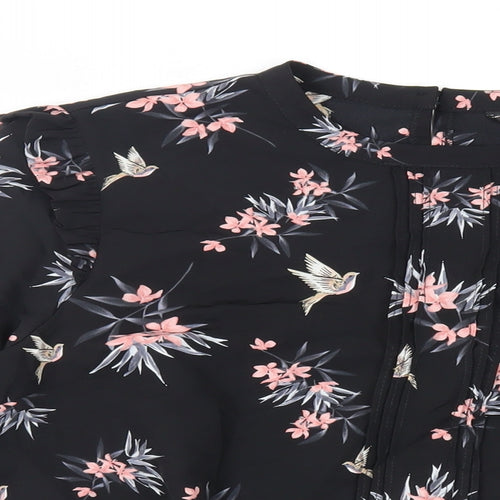 Dorothy Perkins Womens Black Floral Polyester Basic Blouse Size 16 Round Neck