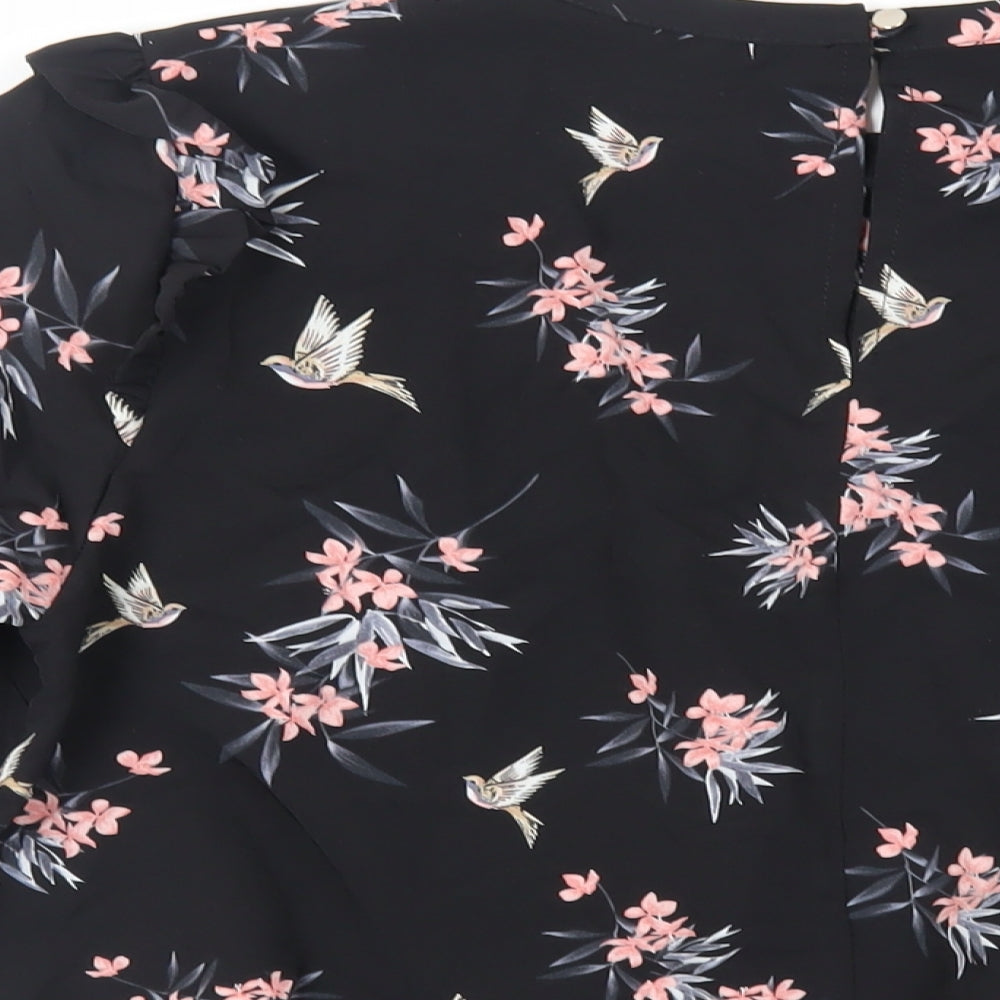 Dorothy Perkins Womens Black Floral Polyester Basic Blouse Size 16 Round Neck