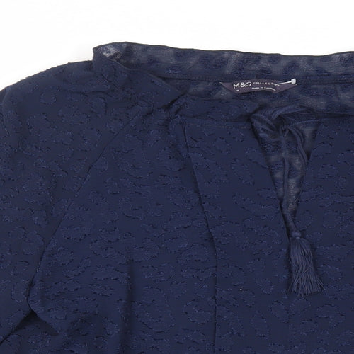 Marks and Spencer Womens Blue Polyester Basic Blouse Size 10 V-Neck - Textured