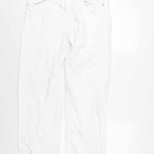 Zara Womens White Cotton Straight Jeans Size 12 L31 in Regular Zip