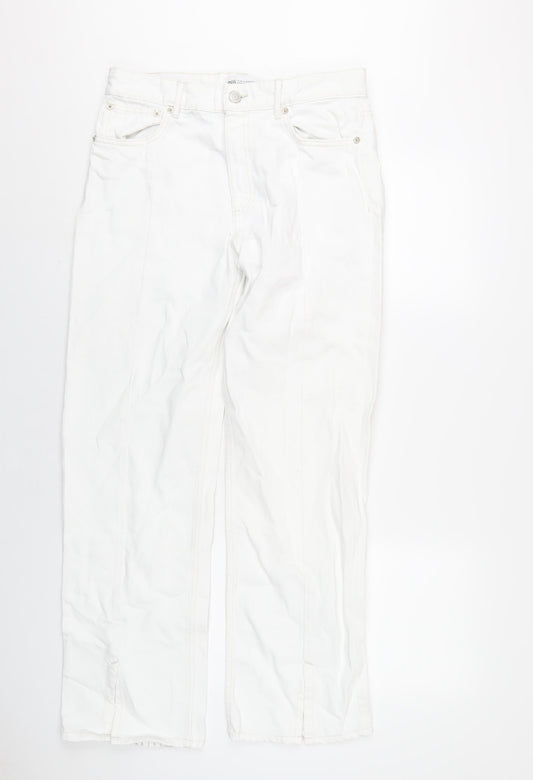 Zara Womens White Cotton Straight Jeans Size 12 L31 in Regular Zip