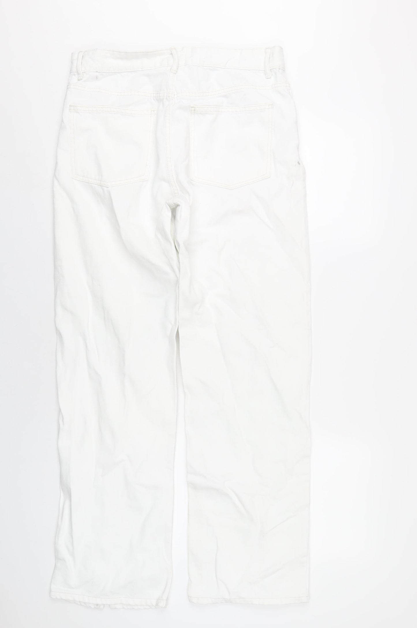 Zara Womens White Cotton Straight Jeans Size 12 L31 in Regular Zip