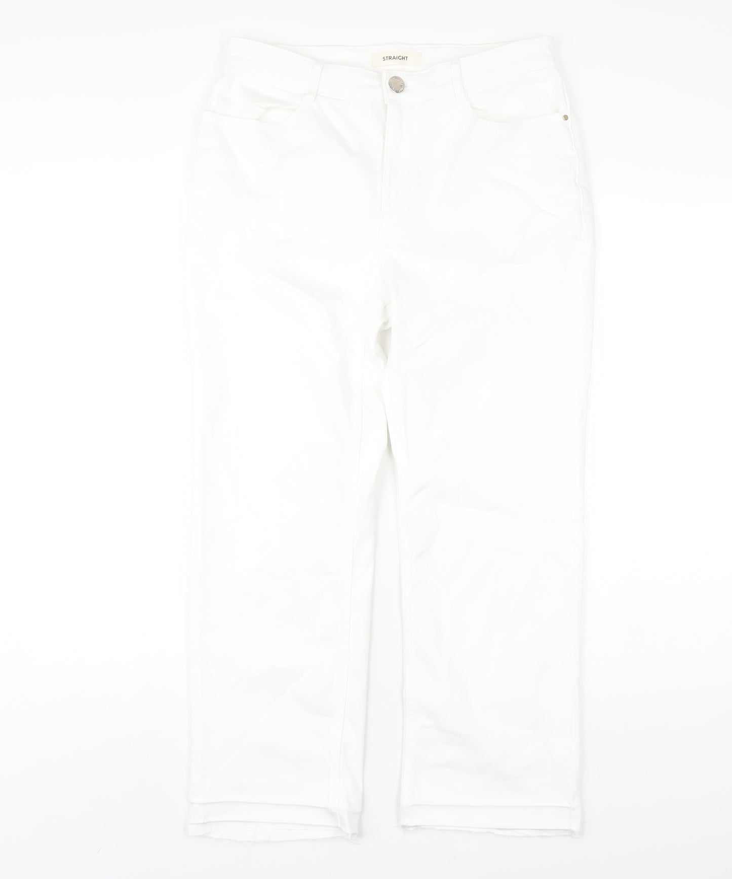 Marks and Spencer Womens White Cotton Straight Jeans Size 12 L26 in Regular Zip