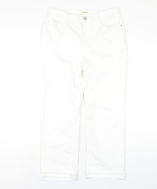 Marks and Spencer Womens White Cotton Straight Jeans Size 12 L26 in Regular Zip