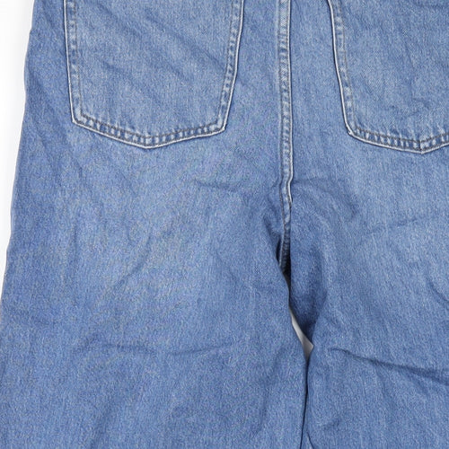 Marks and Spencer Womens Blue Cotton Wide-Leg Jeans Size 12 L24 in Regular Zip