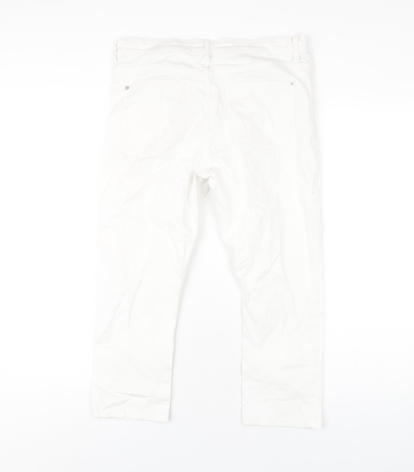 Marks and Spencer Womens White Cotton Cropped Jeans Size 12 L21 in Regular Zip