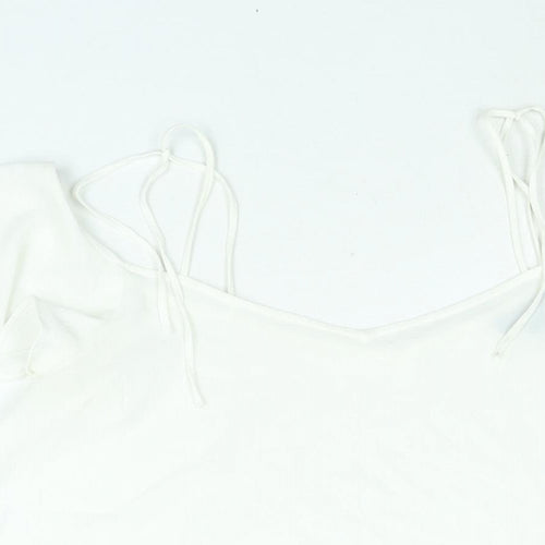 Topshop Womens White Polyester Camisole Blouse Size 10 Scoop Neck - Cold Shoulder Frill