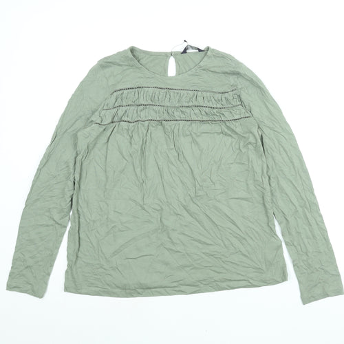 Marks and Spencer Womens Green Viscose Basic Blouse Size 10 Round Neck - Rouched Detail