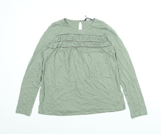 Marks and Spencer Womens Green Viscose Basic Blouse Size 10 Round Neck - Rouched Detail