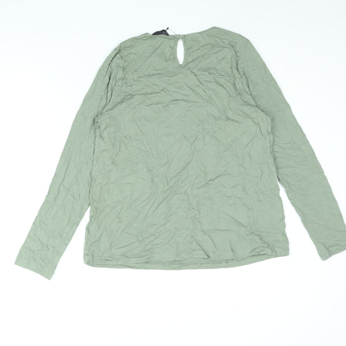 Marks and Spencer Womens Green Viscose Basic Blouse Size 10 Round Neck - Rouched Detail