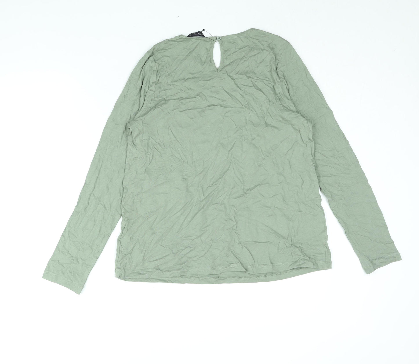 Marks and Spencer Womens Green Viscose Basic Blouse Size 10 Round Neck - Rouched Detail