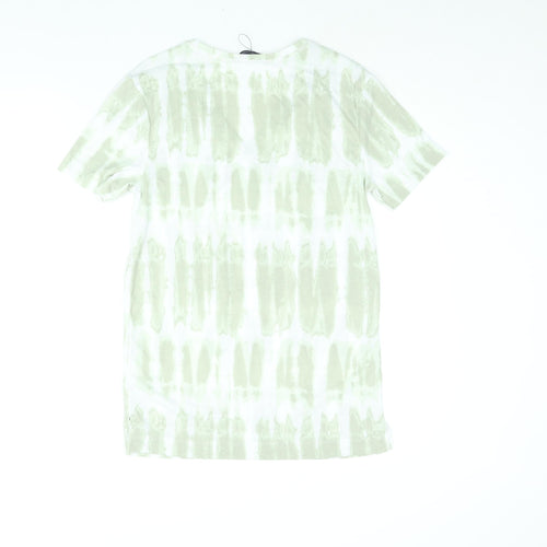 Marks and Spencer Womens Green Geometric Polyester Basic T-Shirt Size 6 V-Neck