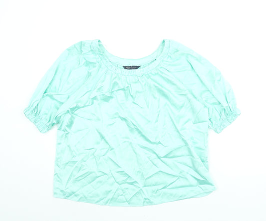 Marks and Spencer Womens Green Polyester Basic Blouse Size 6 Round Neck