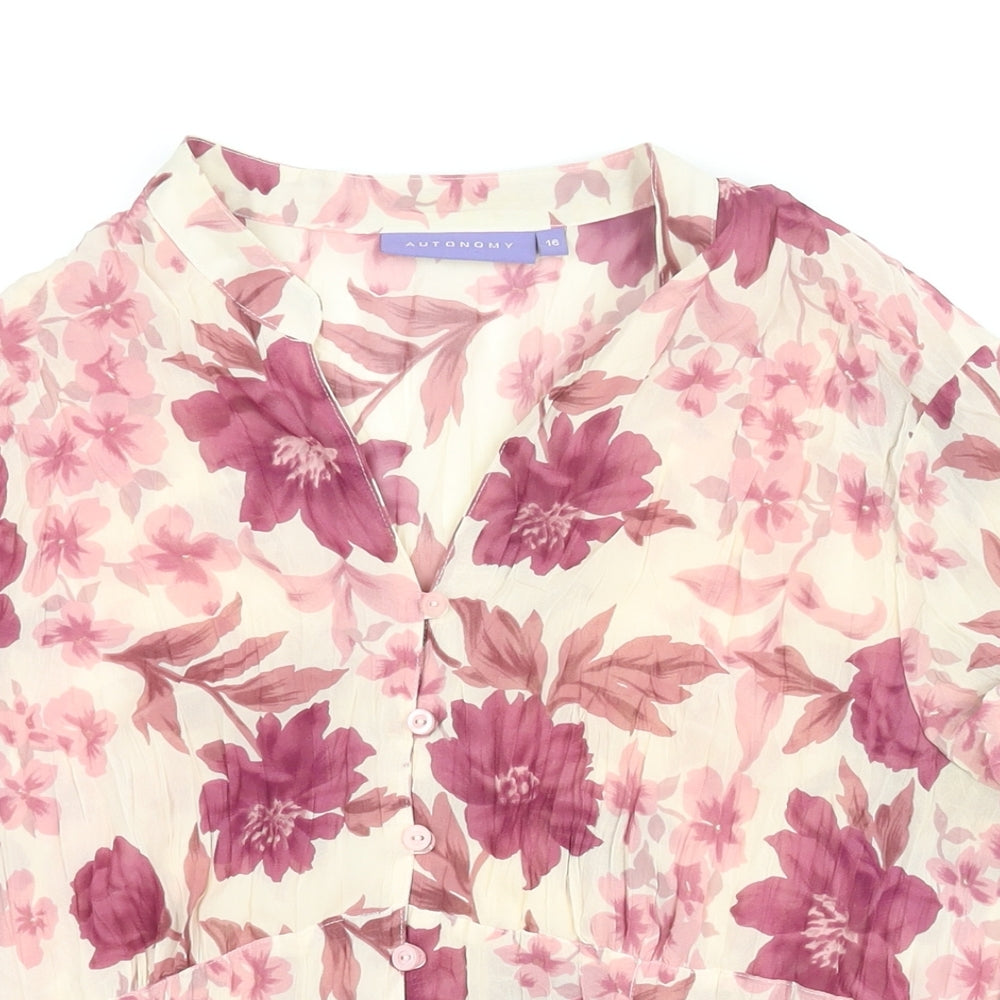 Autonomy Womens Pink Floral Polyester Basic Blouse Size 16 V-Neck