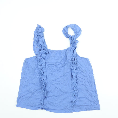 NEXT Womens Blue Cotton Camisole Blouse Size 18 Scoop Neck - Lace Frill