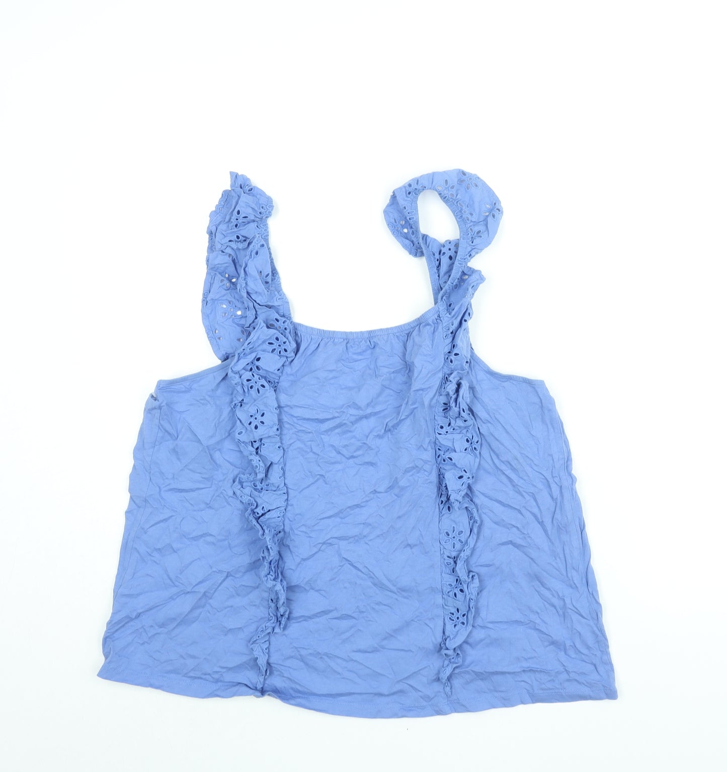 NEXT Womens Blue Cotton Camisole Blouse Size 18 Scoop Neck - Lace Frill