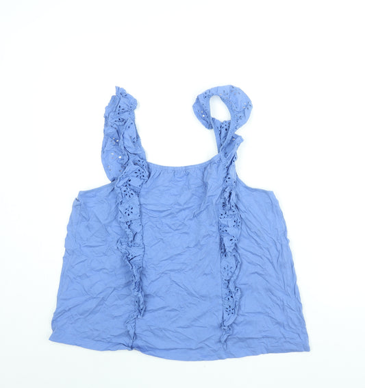 NEXT Womens Blue Cotton Camisole Blouse Size 18 Scoop Neck - Lace Frill