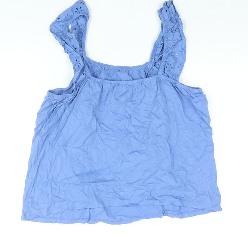 NEXT Womens Blue Cotton Camisole Blouse Size 18 Scoop Neck - Lace Frill