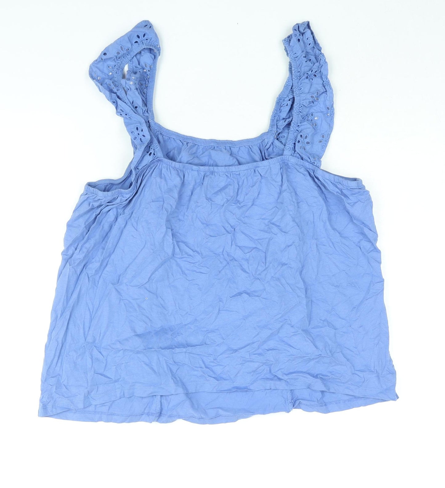 NEXT Womens Blue Cotton Camisole Blouse Size 18 Scoop Neck - Lace Frill