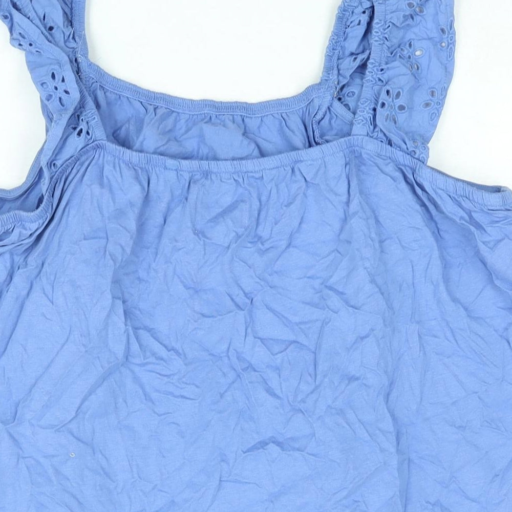 NEXT Womens Blue Cotton Camisole Blouse Size 18 Scoop Neck - Lace Frill