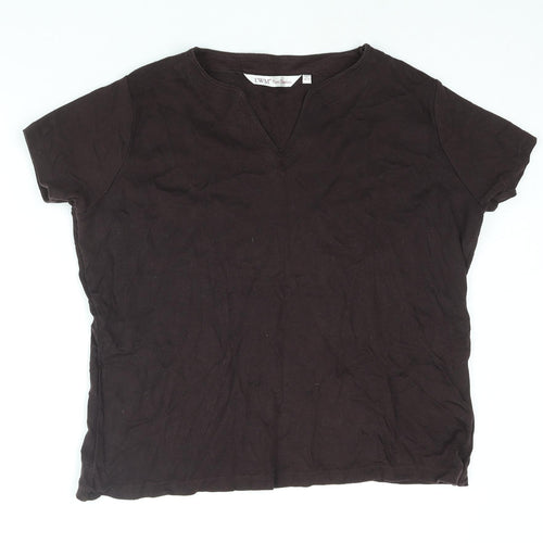 EWM Womens Brown Cotton Basic T-Shirt Size L V-Neck