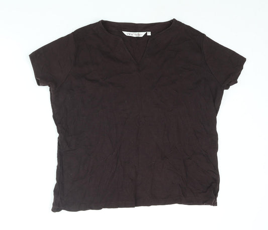 EWM Womens Brown Cotton Basic T-Shirt Size L V-Neck