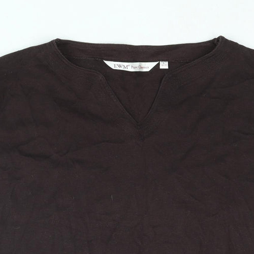 EWM Womens Brown Cotton Basic T-Shirt Size L V-Neck