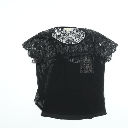 Ted Baker Womens Black Polyester Basic Blouse Size 6 Round Neck - Lace Back