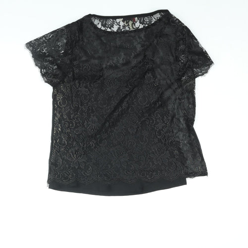 Ted Baker Womens Black Polyester Basic Blouse Size 6 Round Neck - Lace Back