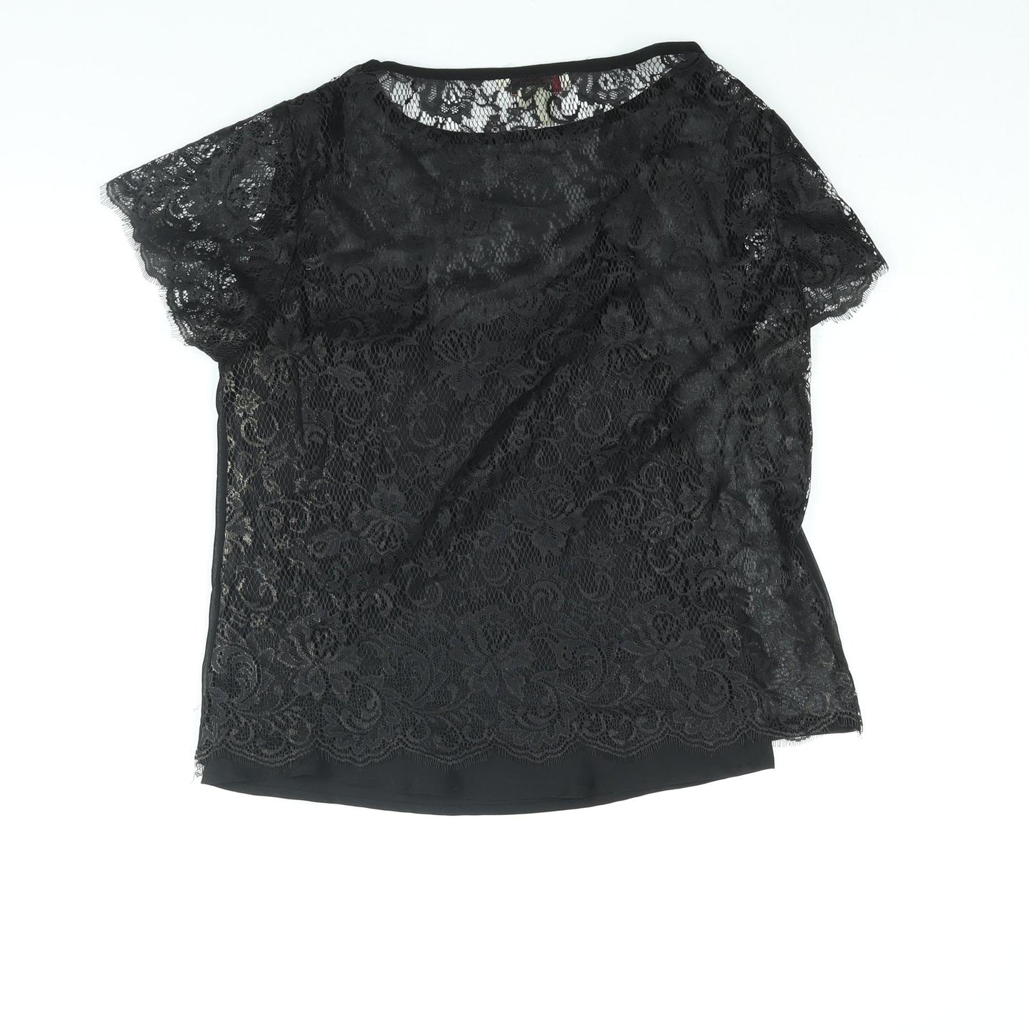 Ted Baker Womens Black Polyester Basic Blouse Size 6 Round Neck - Lace Back