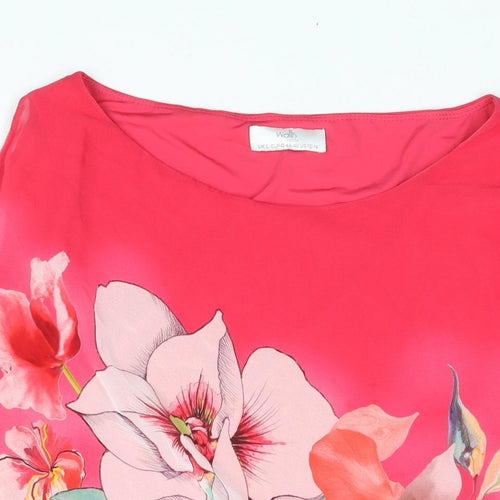 Wallis Womens Pink Polyester Basic Blouse Size L Round Neck - Layered Floral Print Cold Shoulder