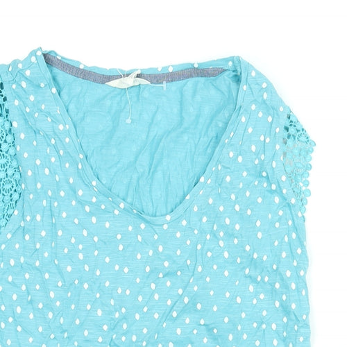 White Stuff Womens Blue Polka Dot Cotton Basic Blouse Size 14 Round Neck - Lace Sleeve