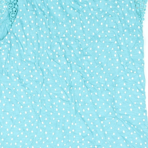 White Stuff Womens Blue Polka Dot Cotton Basic Blouse Size 14 Round Neck - Lace Sleeve