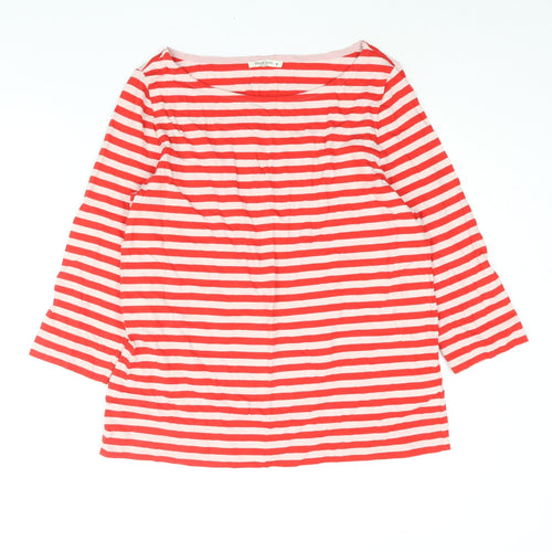 Woolovers Womens Red Striped Cotton Basic Blouse Size M Boat Neck