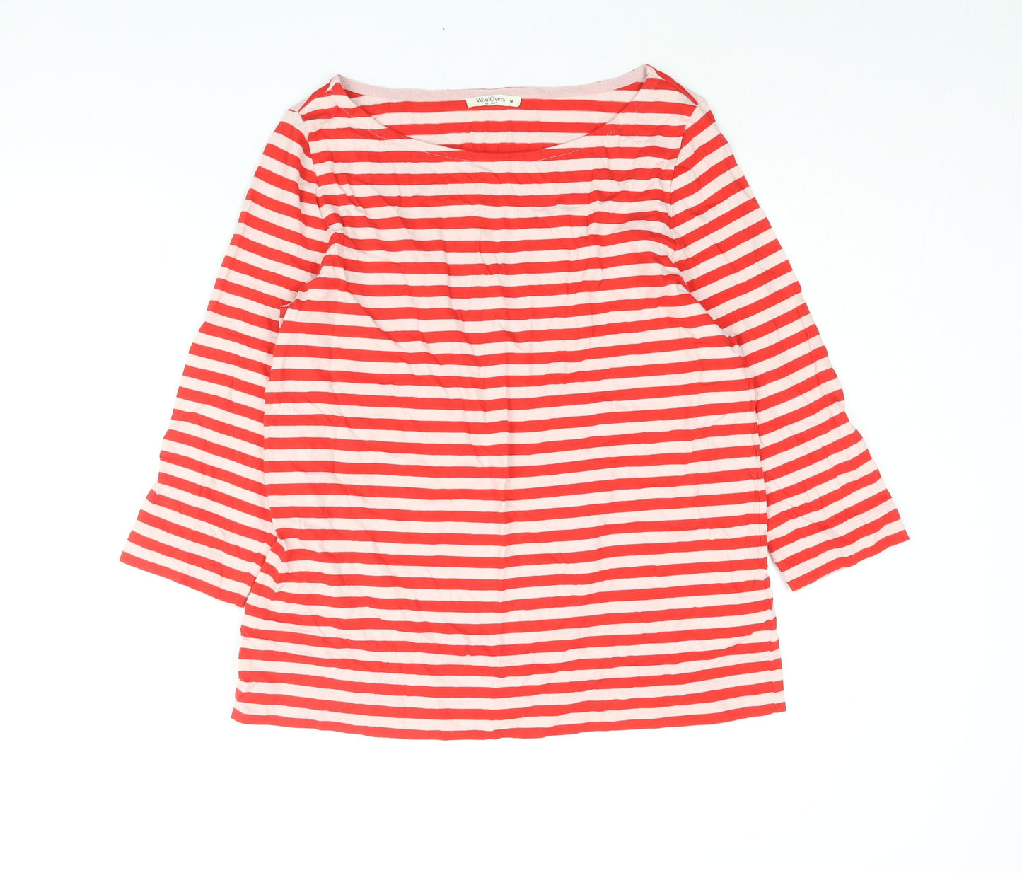 Woolovers Womens Red Striped Cotton Basic Blouse Size M Boat Neck