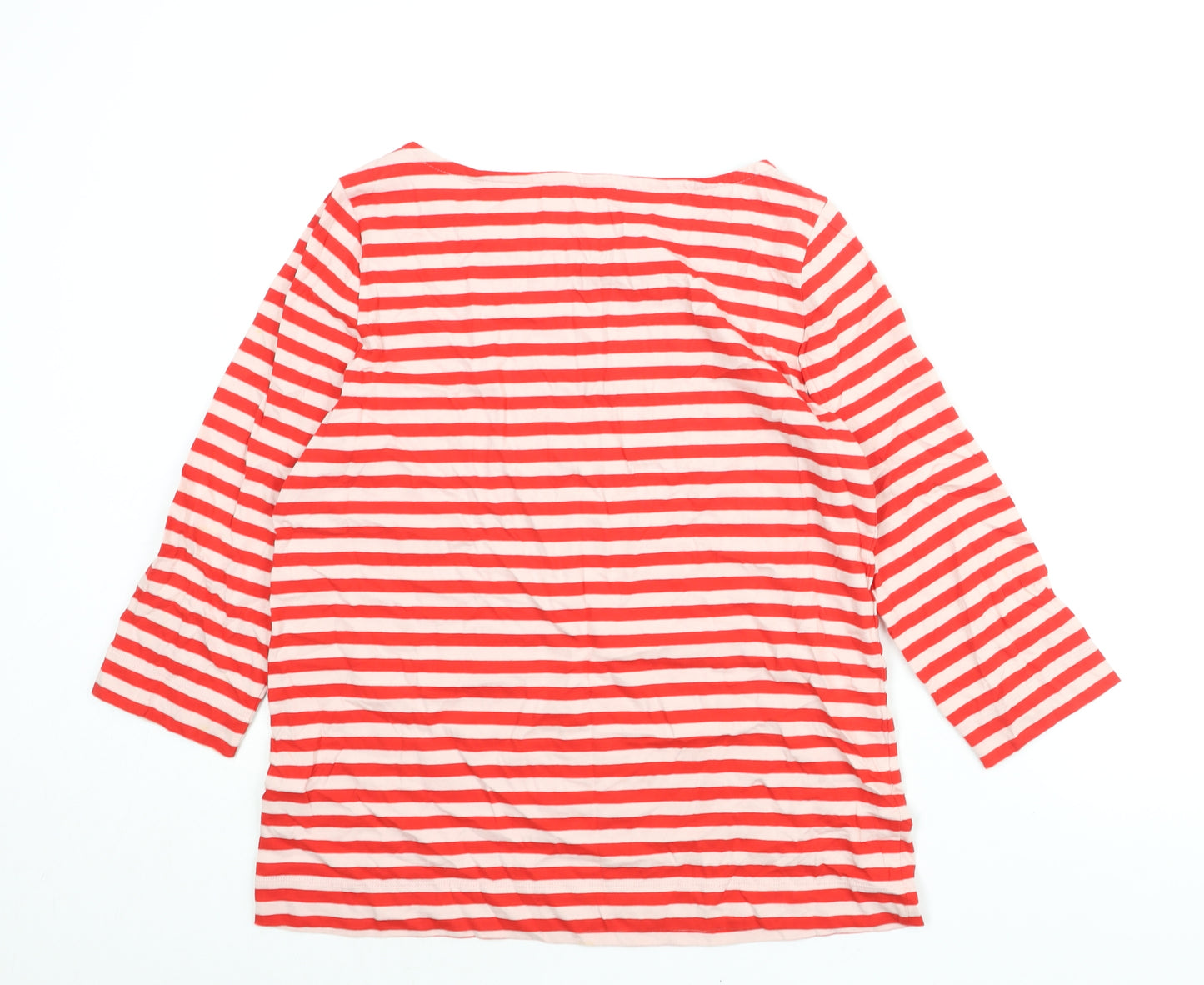 Woolovers Womens Red Striped Cotton Basic Blouse Size M Boat Neck