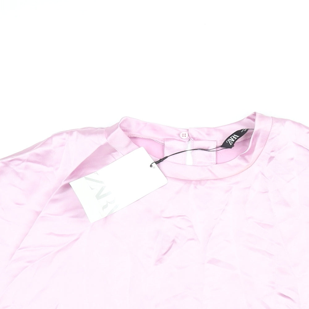 Zara Womens Pink Polyester Basic Blouse Size S Round Neck