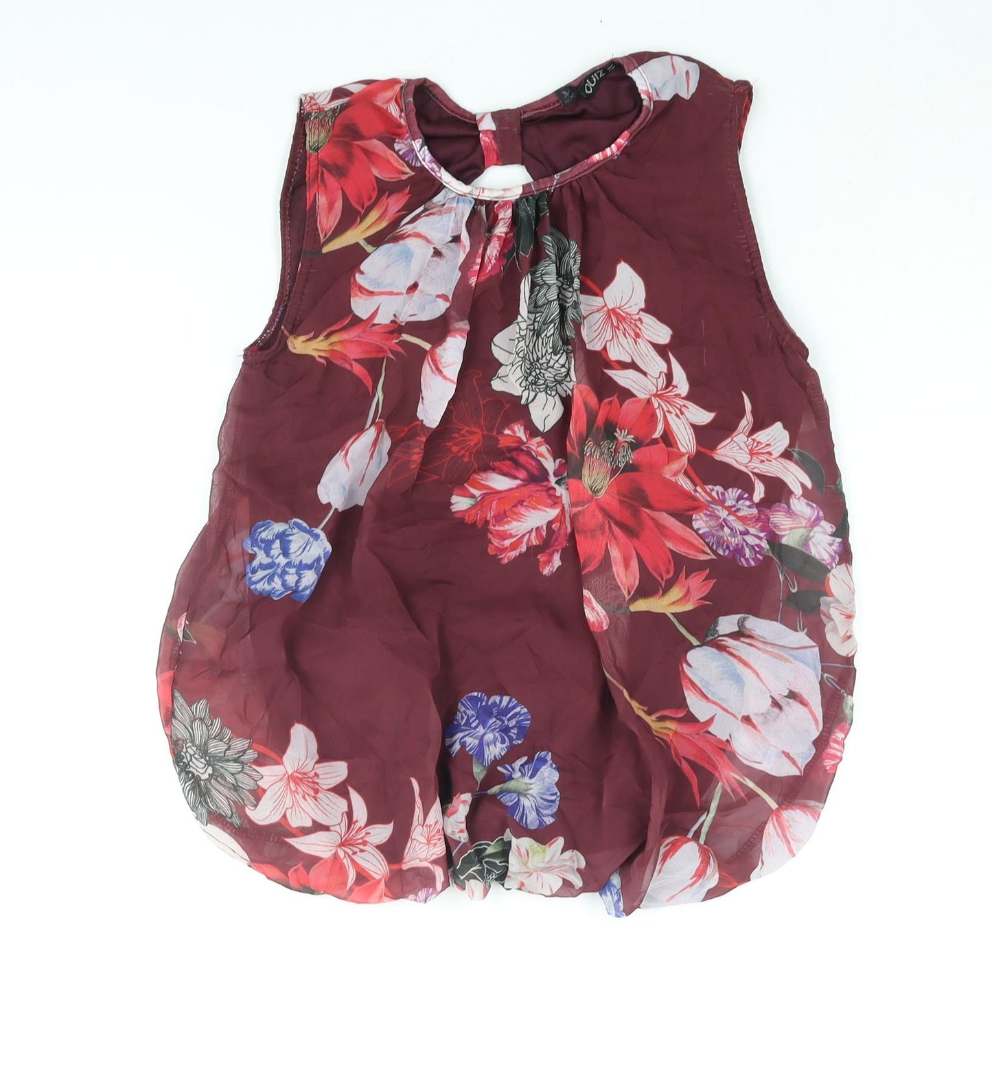 Quiz Womens Red Floral Polyester Camisole Blouse Size 8 Round Neck