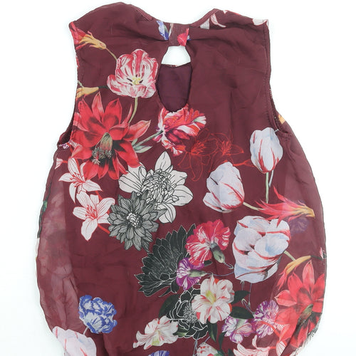 Quiz Womens Red Floral Polyester Camisole Blouse Size 8 Round Neck