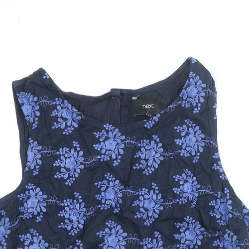 NEXT Womens Blue Cotton Camisole Blouse Size 16 Round Neck - Floral Embroidery