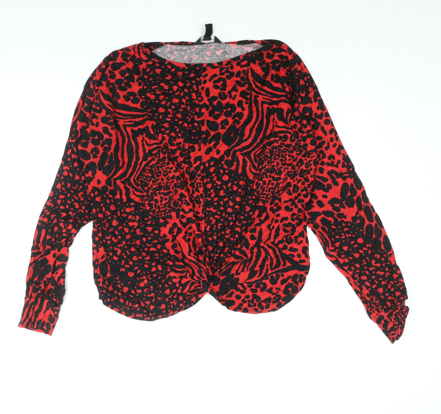 New Look Womens Red Animal Print Viscose Basic Blouse Size 14 Round Neck - Twist Detail